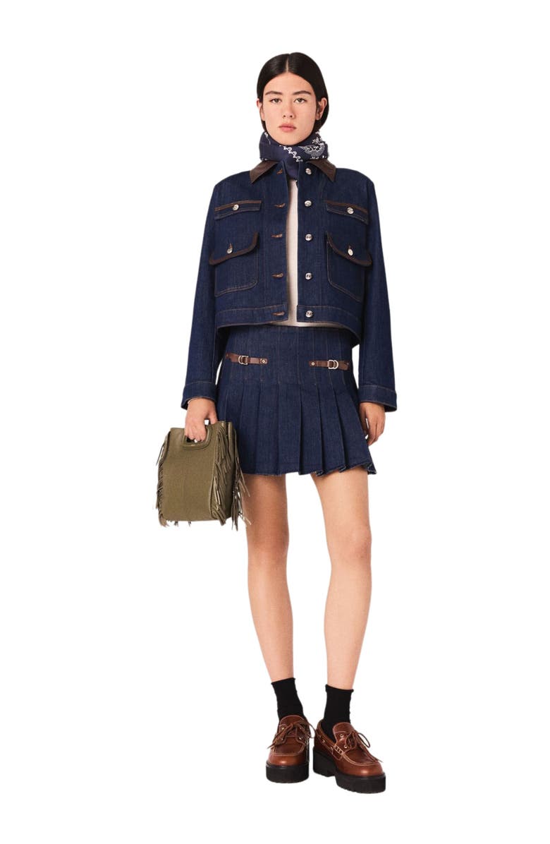 maje Short denim skirt with lining, Main, color, Navy