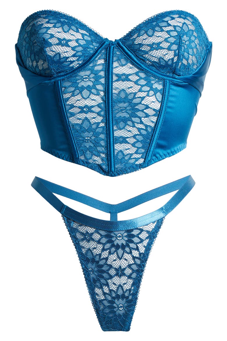 Sun Kissed Underwire Bustier & G-String Set, Alternate, color, BLUE