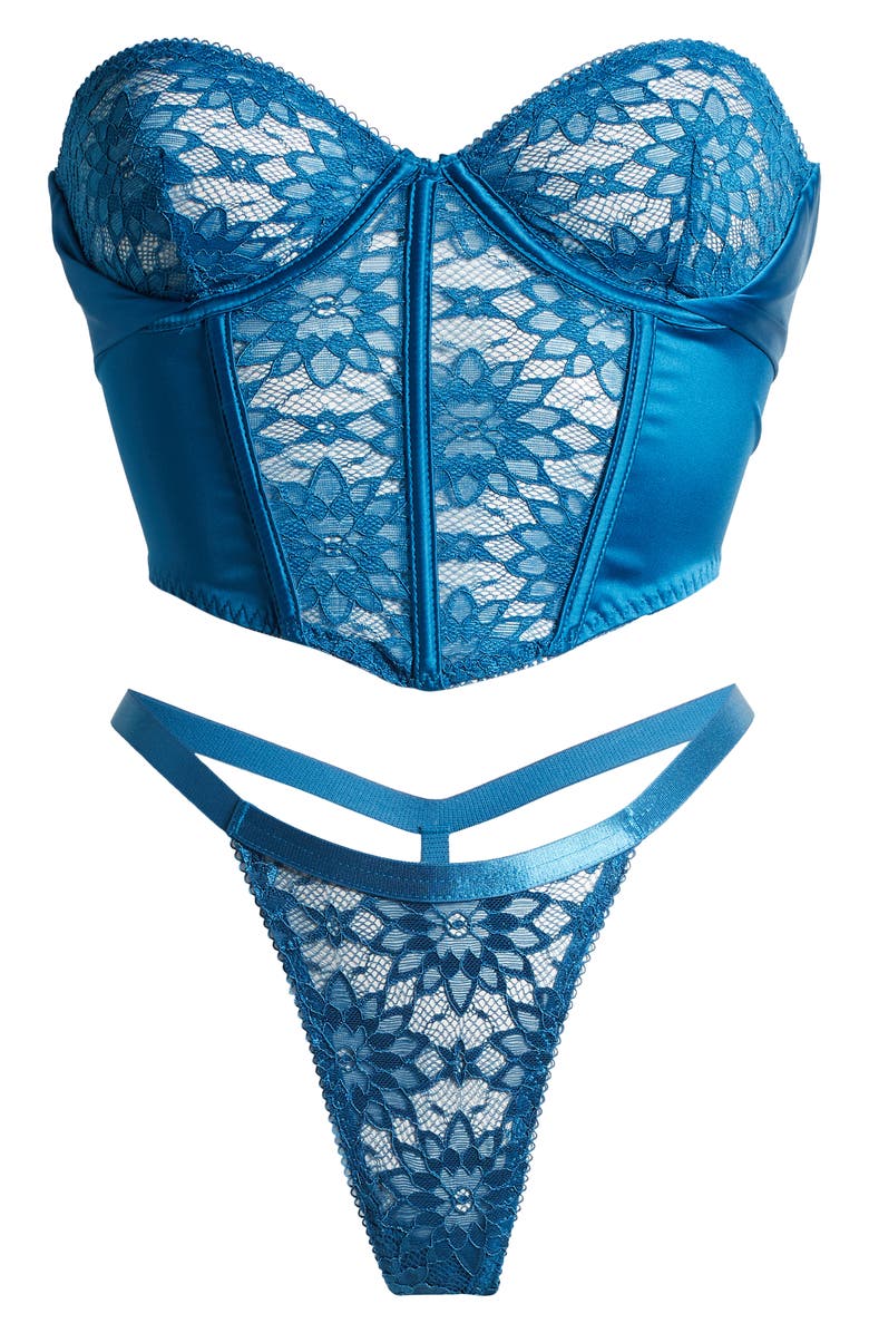 Hauty Sun Kissed Underwire Bustier & G-String Set, Alternate, color, Blue