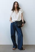 H&M Flutter-sleeved Lace-trimmed Blouse