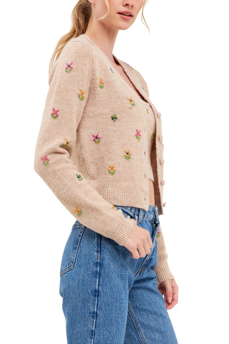 Bead Detail Crop Cardigan, Alternate, color, BEIGE
