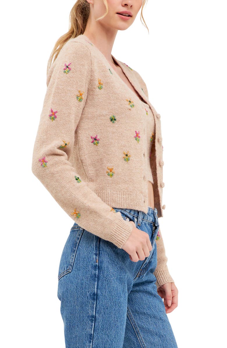 English Factory Bead Detail Crop Cardigan, Alternate, color, 