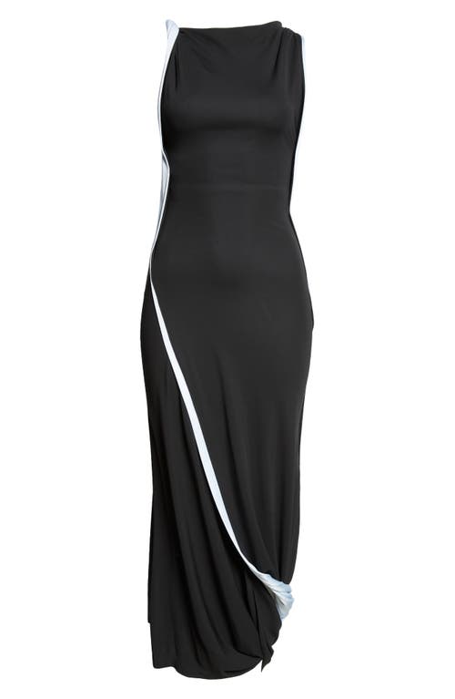 Victoria Beckham Asymmetric Draped Jersey Midi Dress In Black/iceberg
