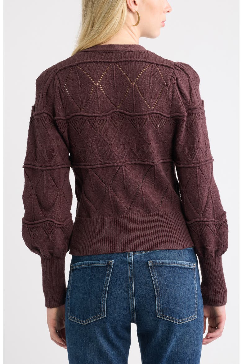 Pointelle Knit Button Front Cotton Cardigan, Alternate, color, BURGUNDY FUDGE