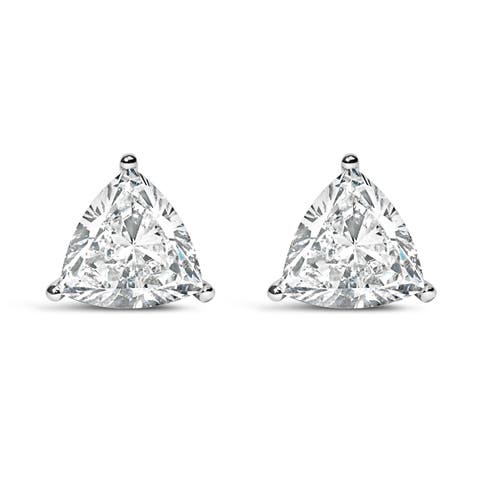 14K White Gold 2.0 Ct Trillion Lab Grown Diamond 3-Prong Solitaire Stud Earrings