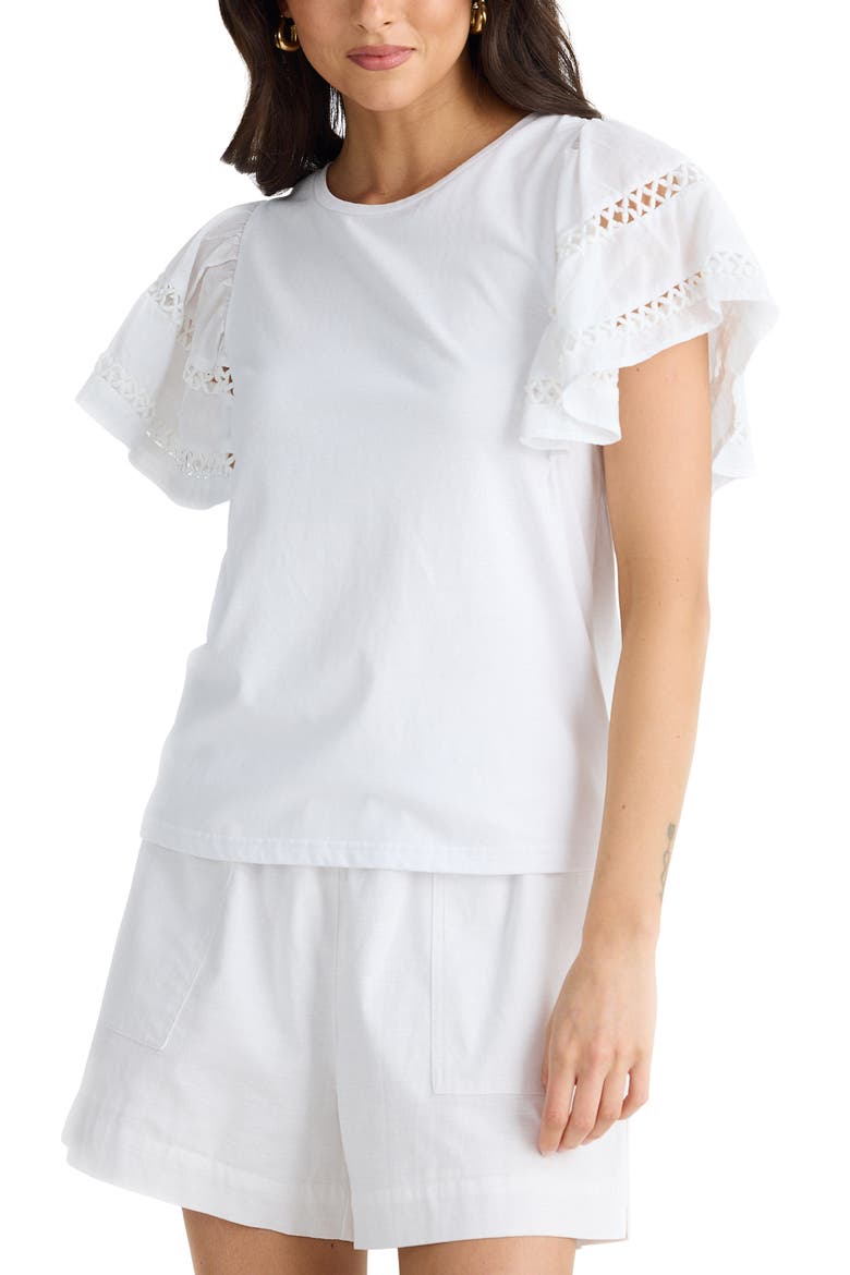 Chloe Cutout Flutter Sleeve Top, Alternate, color, WHITE