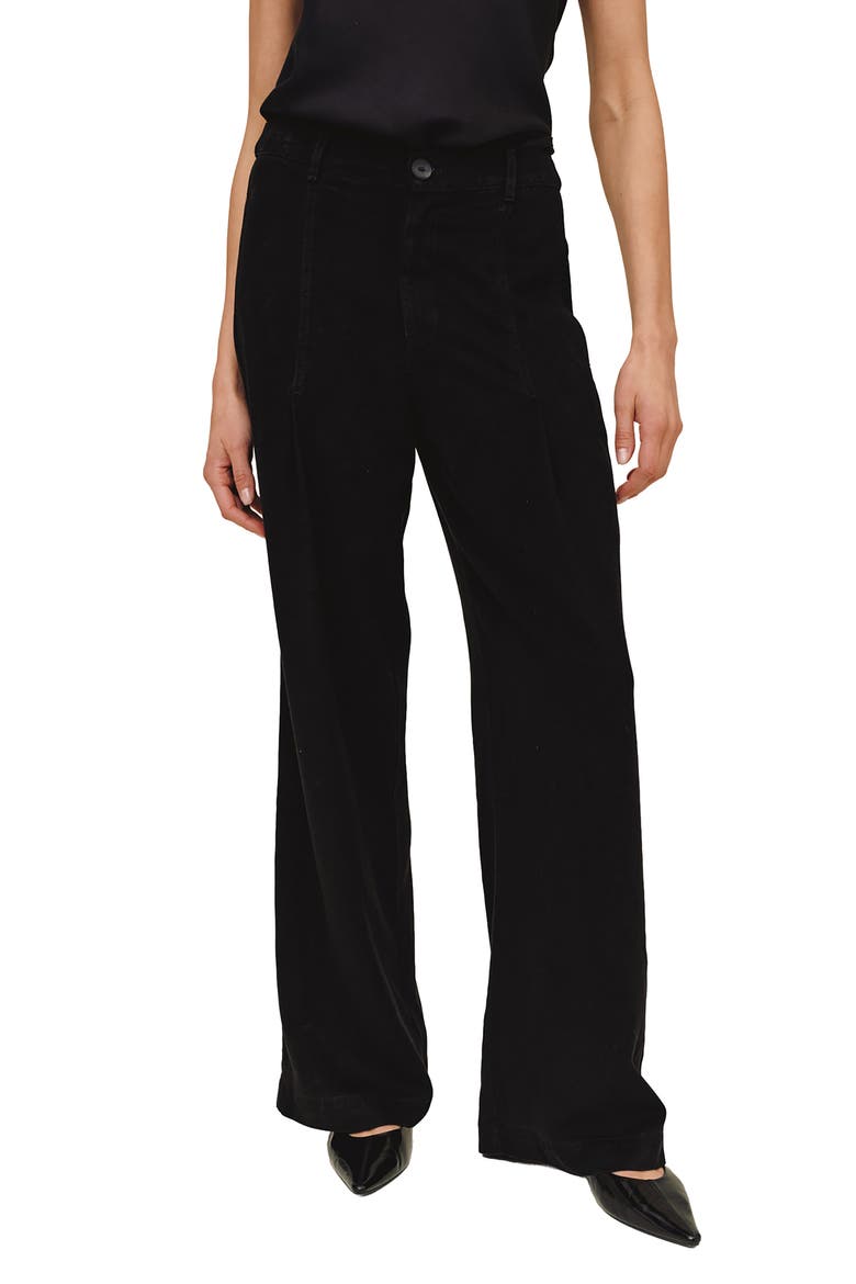 Elongated Tuck Wide Leg Trousers, Main, color, BLACK