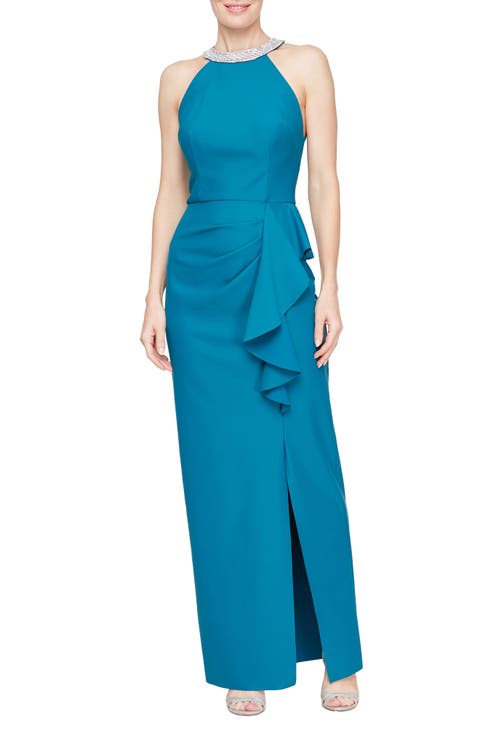 Embellished Ruffled Gown