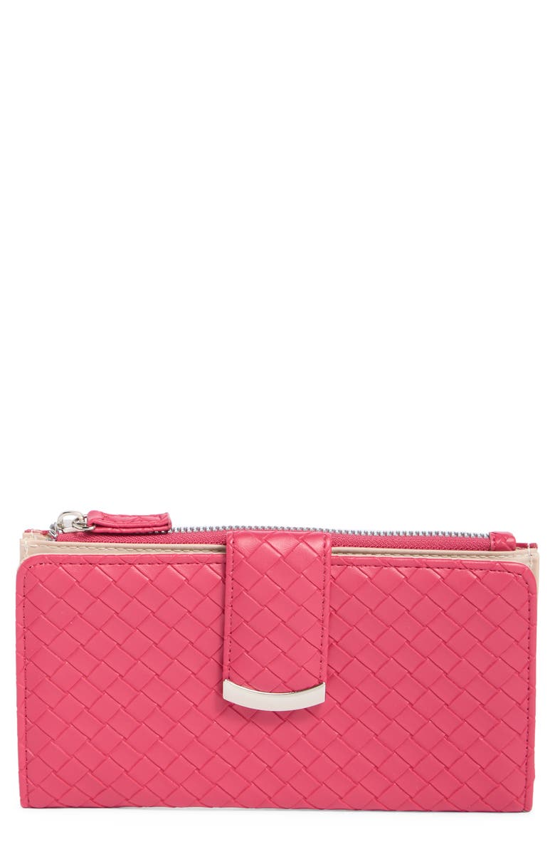 MUNDI SMALL LEATHER GOODS Lottie Woven Wallet, Main, color, Hot Pink