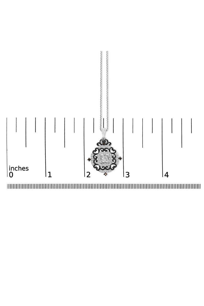 Black Rhodium Plated Sterling Silver 3/4 Cttw Diamond Ornate Medallion Pendant Necklace, Alternate, color, Silver