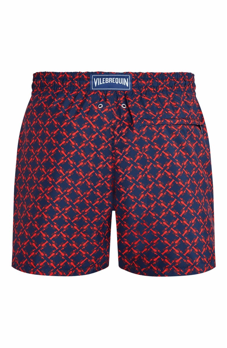 Vilebrequin Men's Homard Pixel Ultra-Light and Packable Swim Shorts, Alternate, color, Bleu Marine