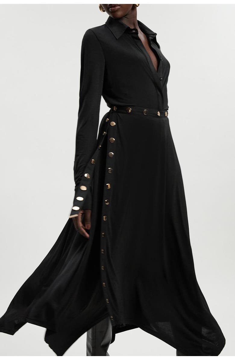 Karen Millen Crepe Hanky Hem Eyelet Maxi Skirt, Alternate, color, Black