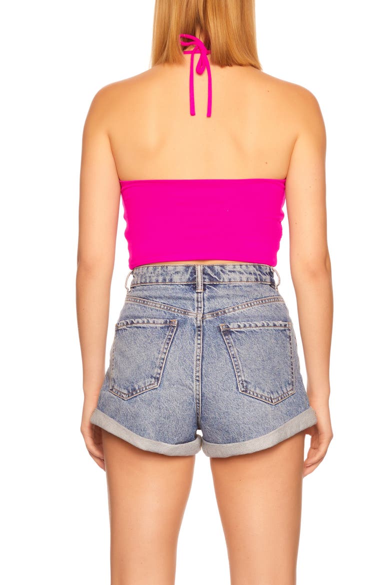 Ruched Crop Halter Top, Alternate, color, MAGENTA