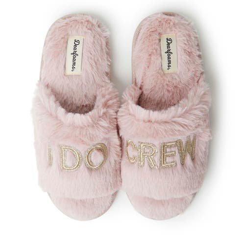 Dearfoams Lane Bridal I Do Fuzzy Slide Slipper In Purple
