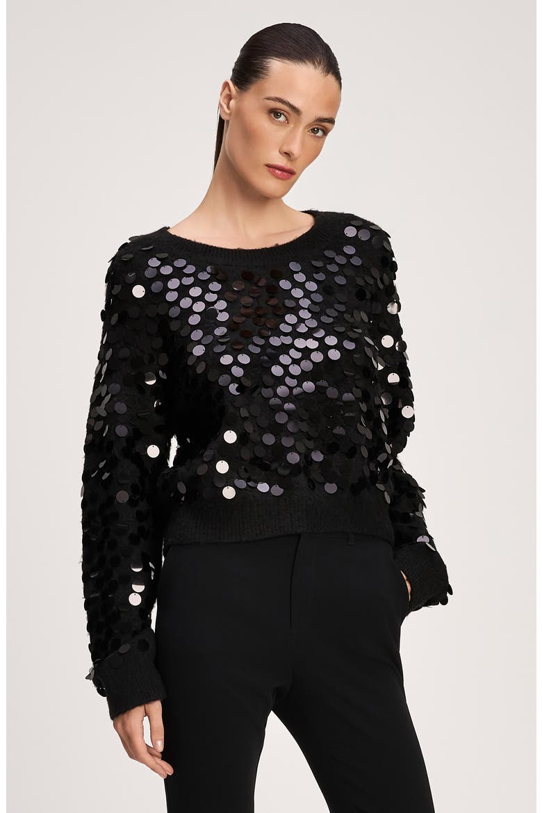 Briana Paillette Pullover Sweater, Alternate, color, BLACK