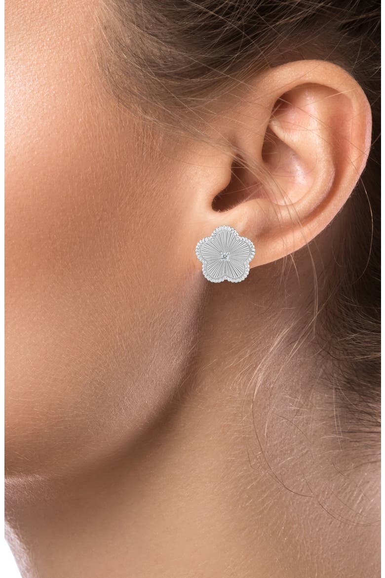 CZ Clover Stud Earrings, Alternate, color, CLEAR/ SILVER