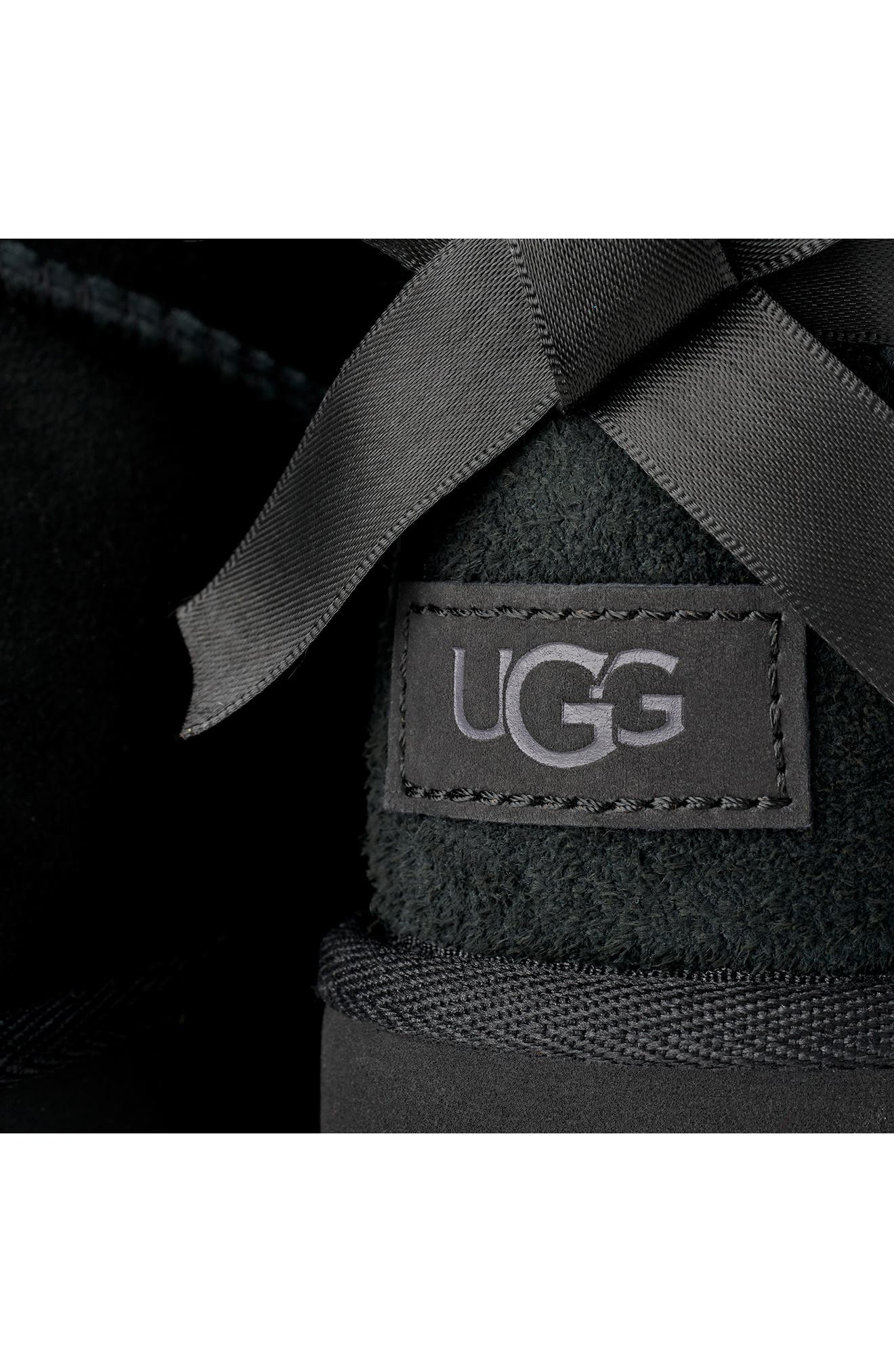 Ultra Mini Bailey Bow Genuine Shearling Boot, Alternate, color, BLACK