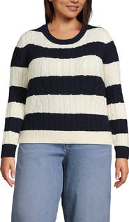 Lands' End Plus Size Drifter Classic Cable Crew Neck Sweater
