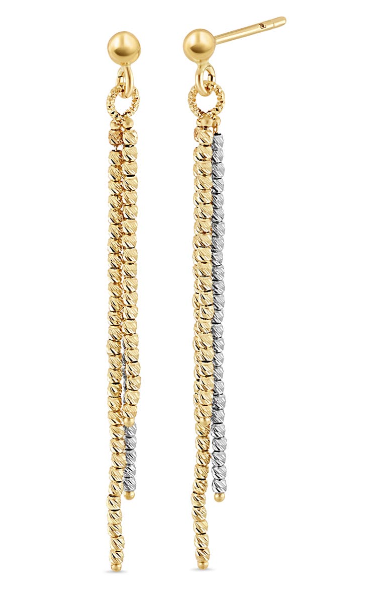 14K Gold 2-Tone Beaded Linear Drop Earrings (Online Trunk Show), Main, color, 14K WHITE GOLD/YELLOW GOLD