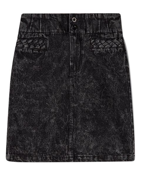 Cotton Denim Long Skirt with Braided-Trim Pockets