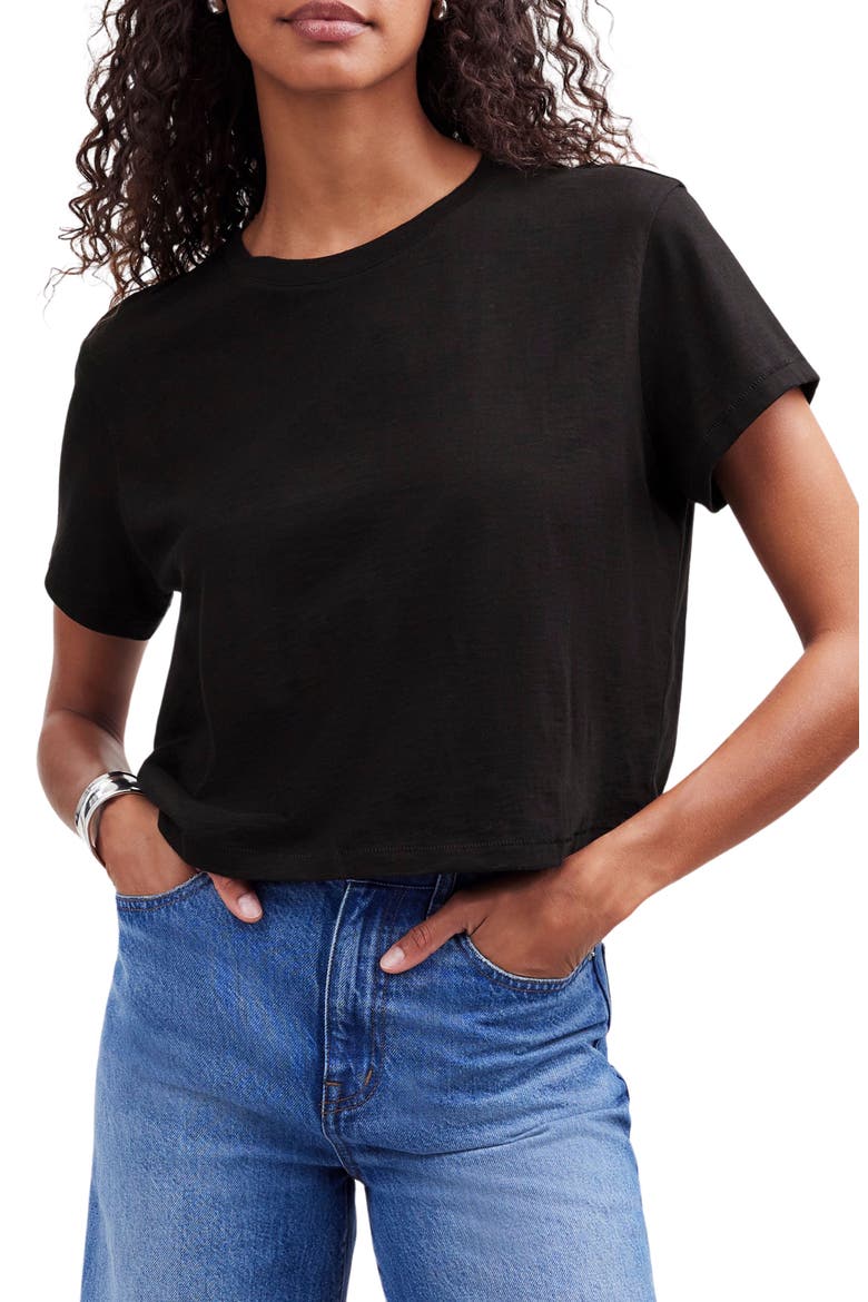 Boxy Crop Cotton Slub T-Shirt, Main, color, JET BLACK