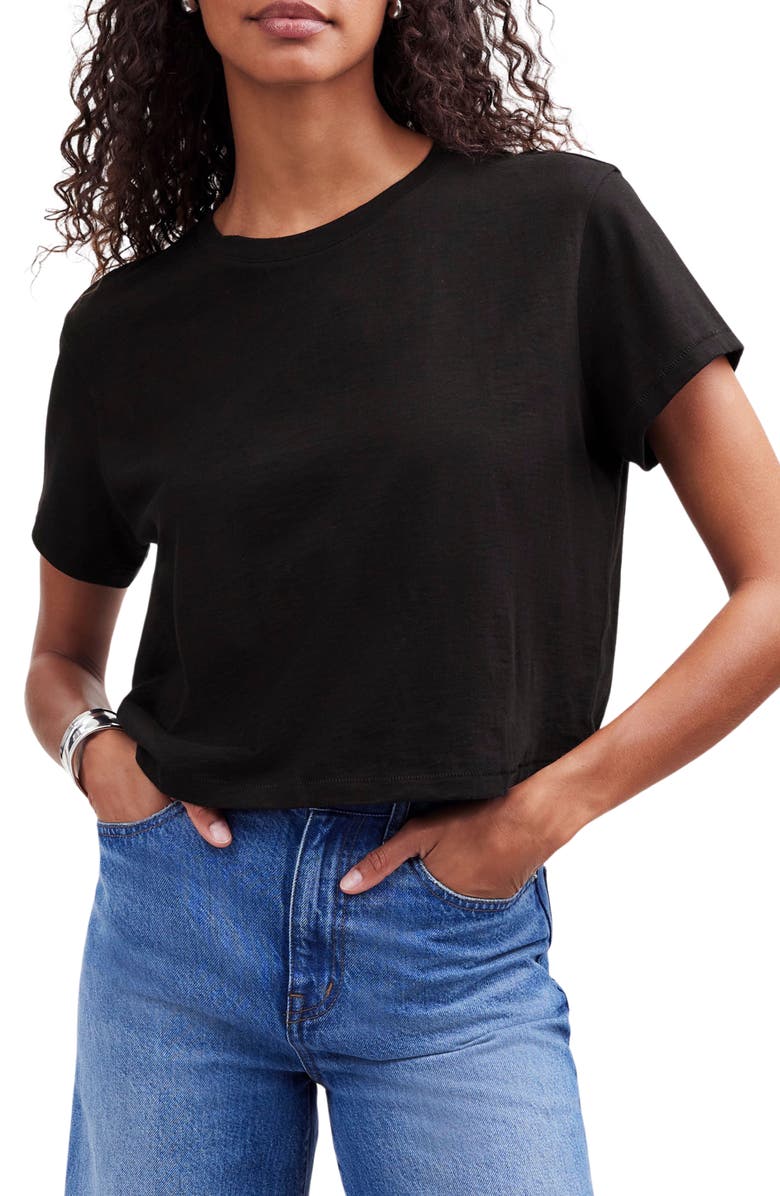 Madewell Boxy Crop Cotton Slub T-Shirt, Main, color, Jet Black