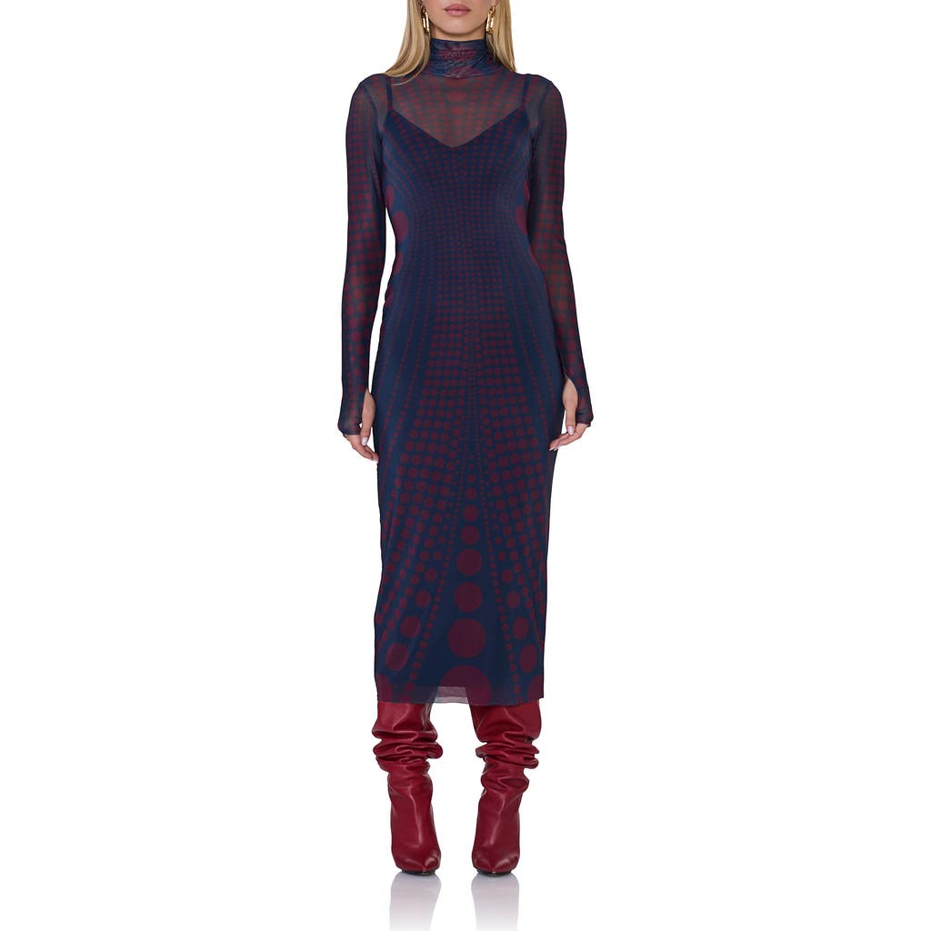 Afrm Shailene Long Sleeve Turtleneck Mesh Dress