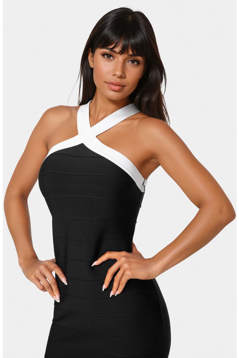 Halter Neck Bandage Minidress, Alternate, color, BLACK/ WHITE