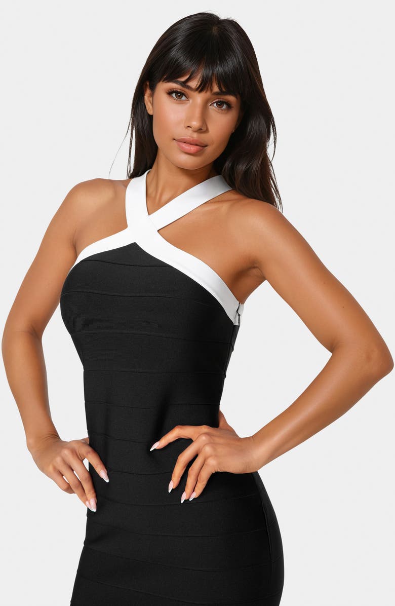 bebe Halter Neck Bandage Minidress, Alternate, color, Black/ White