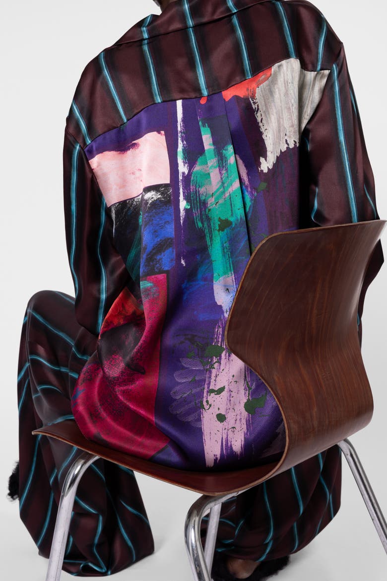Delan Printed Silk Shirt, Alternate, color, Calliope / Aqua