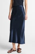 Vince Side Slit Matte Satin Slip Skirt