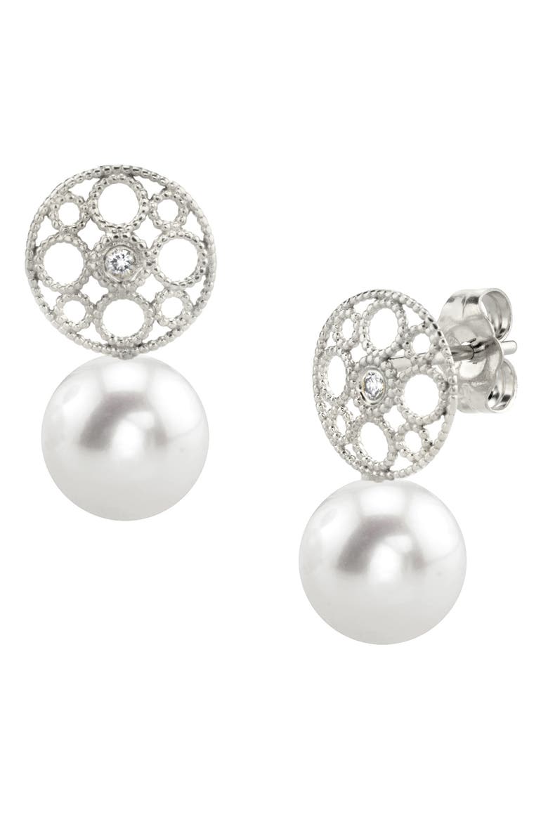 Freshwater Pearl & Diamond Faye Earrings, Main, color, White Gold