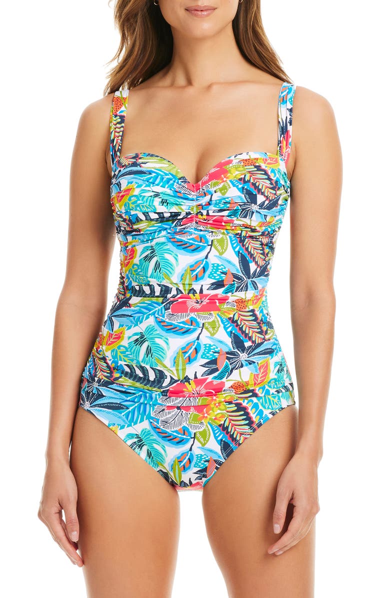 BLEU by Rod Beattie Shirred One-Piece Swimsuit, Main, color, Blue/ Green/ Turquoise Multi