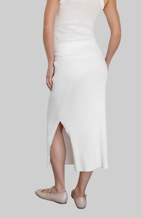 Italic Mia Featherlight Ribbed Midi Skirt In Ecru
