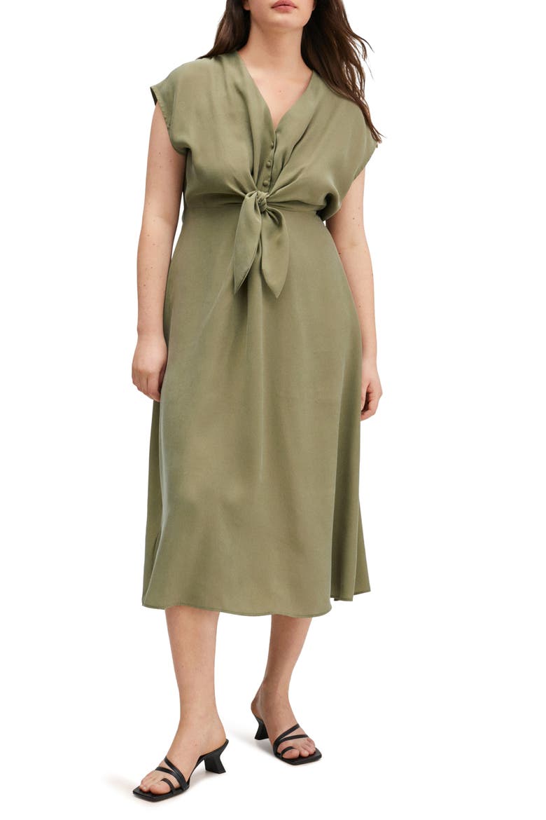Tie Front Midi Dress, Alternate, color, KHAKI