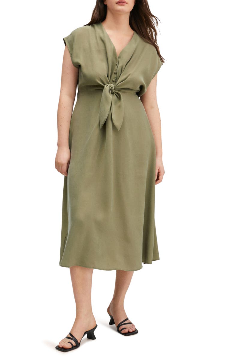 MANGO Tie Front Midi Dress, Alternate, color, 