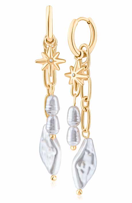 Removable Imitation Pearl Star Drop Earrings