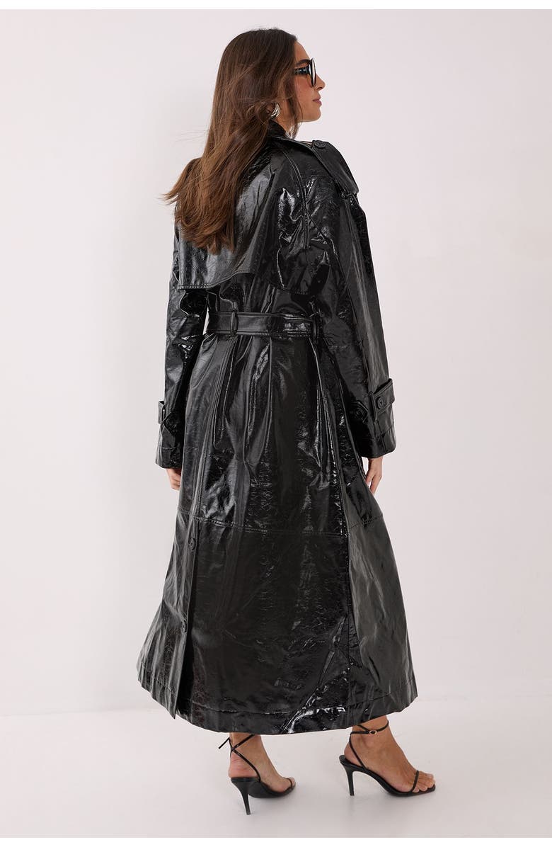 NASTY GAL High Shine Faux Leather Trench Coat, Alternate, color, Black