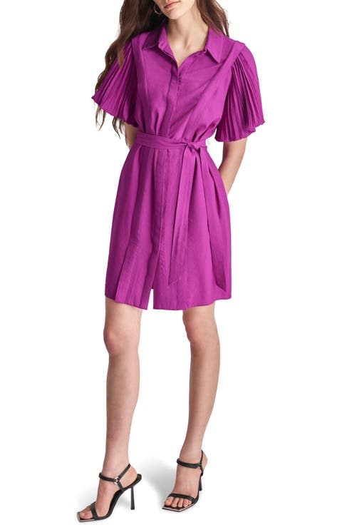 Pleated Short Sleeve Shirtdress