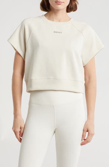 Dkny Mini Stud Logo Raglan Pullover Top In Light City Khaki