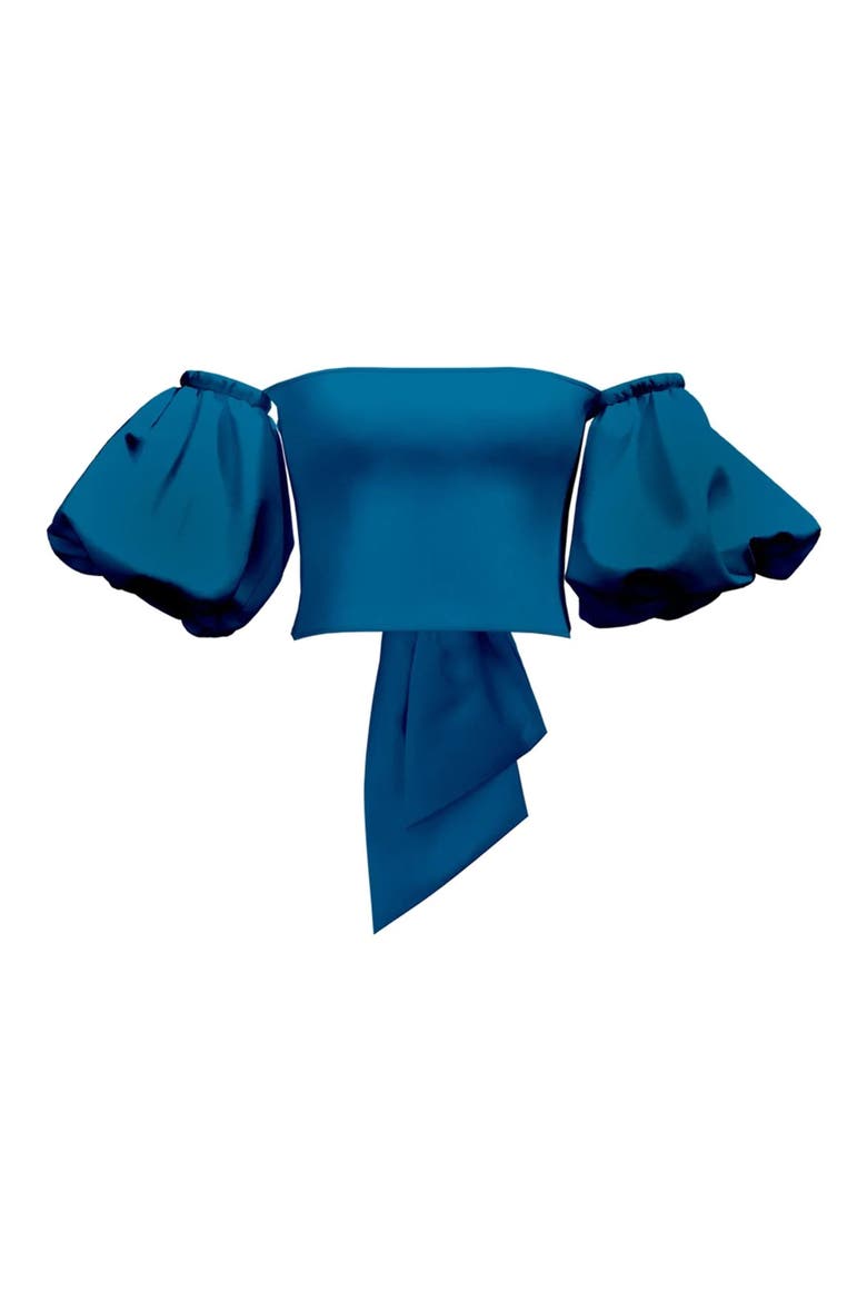 Zany Off-the-Shoulder Puff Sleeve Satin Top, Main, color, TEAL