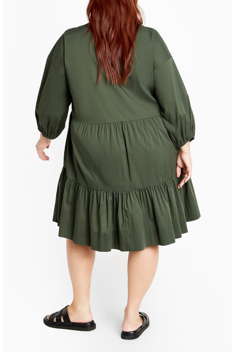 Kiara Balloon Sleeve Tiered Shirtdress, Alternate, color, KHAKI