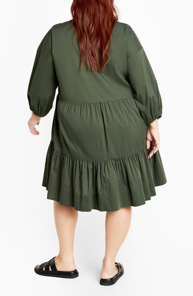 City Chic Kiara Balloon Sleeve Tiered Shirtdress, Alternate, color, Khaki