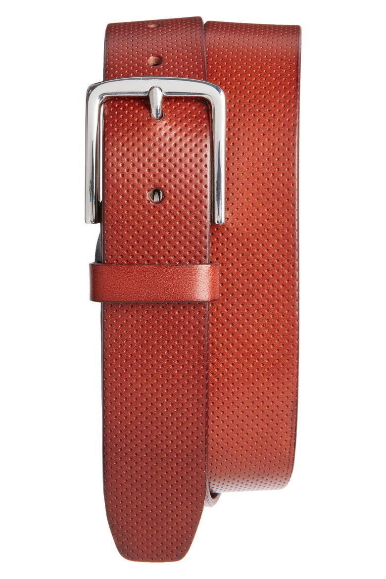 Perforated Leather Belt, Main, color, COGNAC