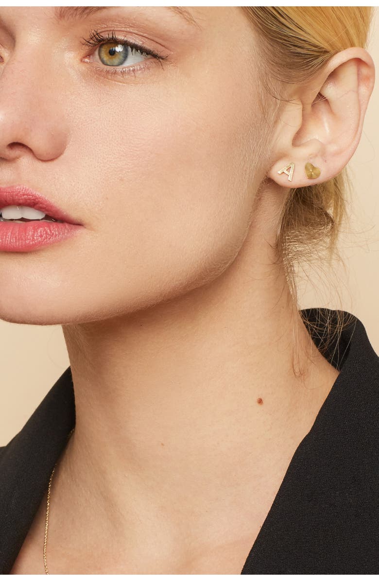 Oradina 14K Gold Initial Reaction Single Stud, Alternate, color, Letter Y