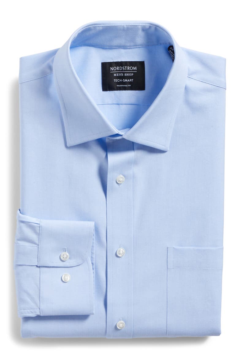 Tech-Smart Traditional Fit Stretch Pinpoint Dress Shirt, Alternate, color, BLUE XENON
