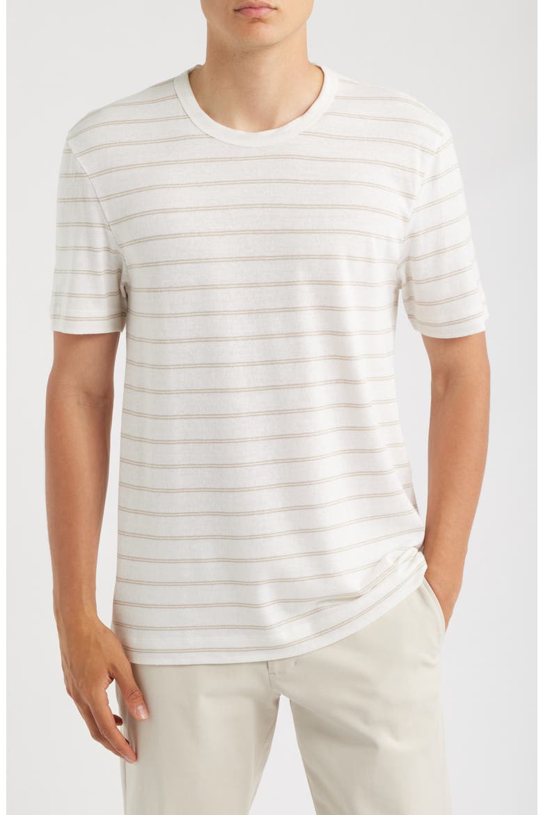 Taut Stripe Linen & Cotton T-Shirt, Main, color, NATURAL