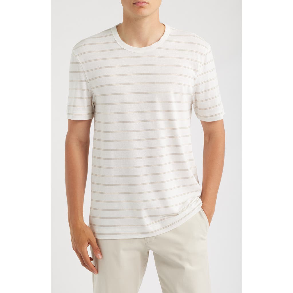 Hugo Boss Boss Taut Stripe Linen & Cotton T-shirt In Brown