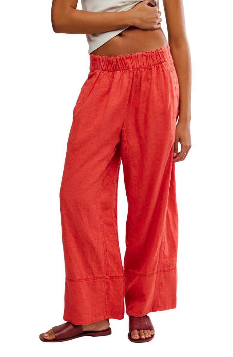 Free People Days End Pull-On Linen Blend Wide Leg Pants, Main, color, Poppy Red