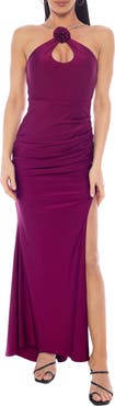 Jump Apparel Rosette Halter Neck Ruched Maxi Dress